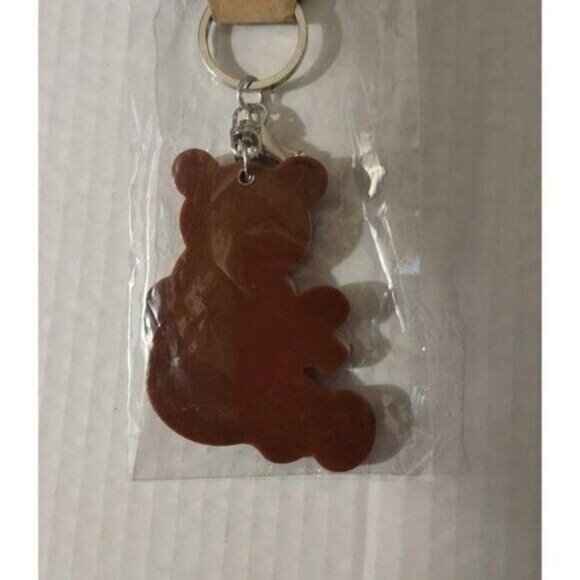 Brown Teddy Bear Keychain W/ White Scarf Cute Animal Design Lightweight Durable - Picture 2 of 3